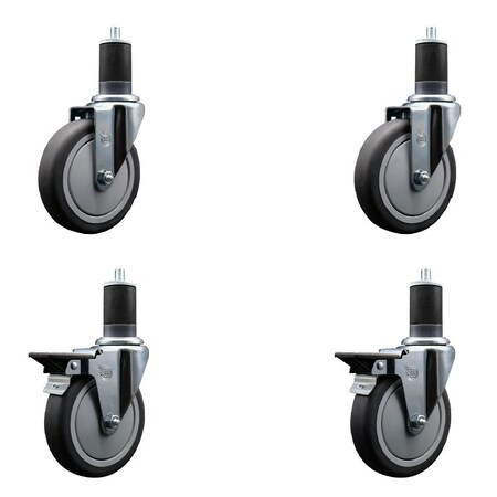 Service Caster 5'' Thermoplastic Rubber Wheel Swivel 1-5/8'' Expanding Stem Caster Set 2 Brakes, 4PK SCC-EX20S514-TPRB-2-PLB-2-158